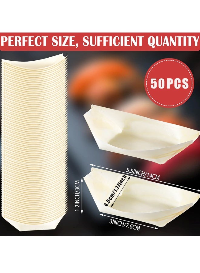 50 Pcs Disposable Bamboo Boat Plates,Small Appetizer Wooden Leaf Boat Plates,for Catering Home Holiday Party Use - Image 2
